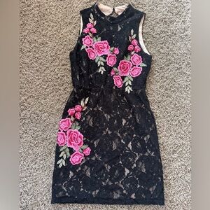 As U Wish Beige and Black Floral Lace dress size small